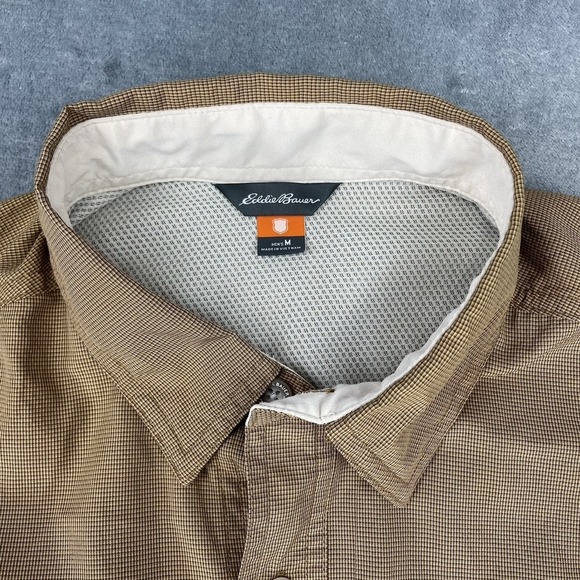 Eddie Bauer Shirt Mens Sz M Tan Vented Fishing Sport Shop Button L/S Roll Tab - Picture 6 of 13